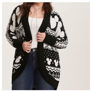 Disney Micky Mouse Fair Isle Cardigan Open Size 1 Sweater Black Cream (1X)Torrid